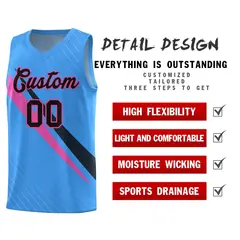 Light Blue Diagonal Pinstripe Color Block Basketball Jersey 2