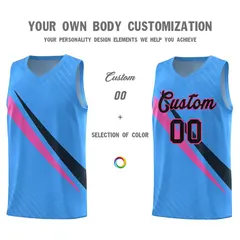 Light Blue Diagonal Pinstripe Color Block Basketball Jersey 3