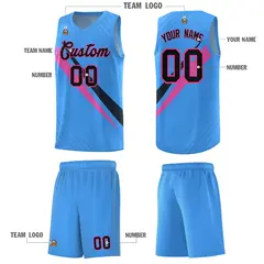 Light Blue Diagonal Pinstripe Color Block Basketball Jersey 5