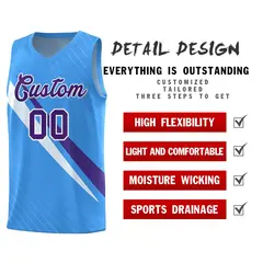 Light Blue Diagonal Pinstripe Color Block Basketball Jersey 2