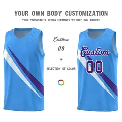 Light Blue Diagonal Pinstripe Color Block Basketball Jersey 3