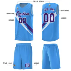 Light Blue Diagonal Pinstripe Color Block Basketball Jersey 5