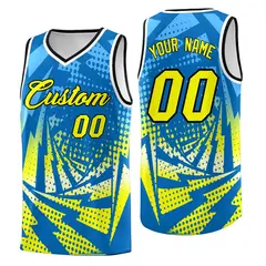 Light Blue Fluorescent Yellow Lightning Halftone Dot Basketball Jersey 1