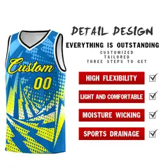 Light Blue Fluorescent Yellow Lightning Halftone Dot Basketball Jersey 2