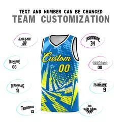 Light Blue Fluorescent Yellow Lightning Halftone Dot Basketball Jersey 4