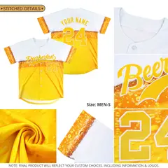 Light Blue Gold Beer Pattern Baseball Jersey 6