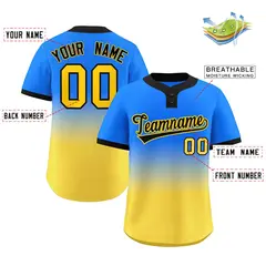 Light Blue Gold Black-Gold Gradient Two-Button Softball Jersey 2