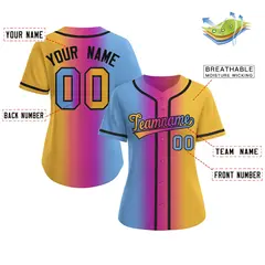Women's Light Blue Gold-Black Gradient Baseball Jersey 2