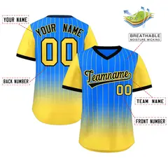 Light Blue Gold-Black Gradient Pullover Pinstripe Baseball Jersey 2