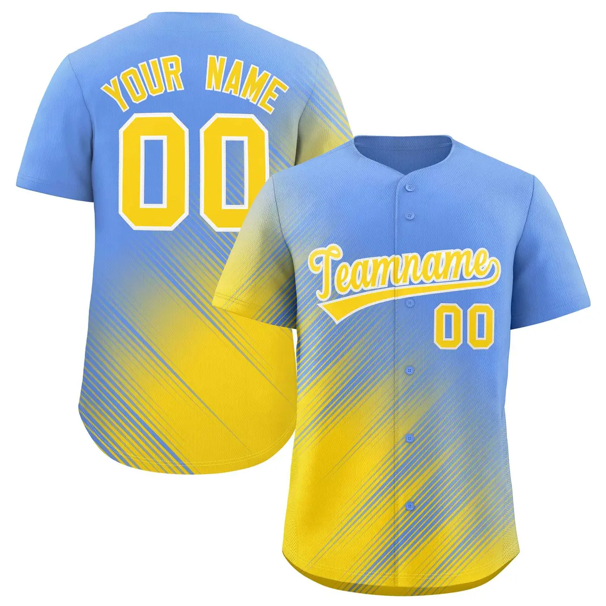 Light Blue Gold Diagonal Stripe Gradient Baseball Jersey