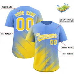 Light Blue Gold Diagonal Stripe Gradient Baseball Jersey 2