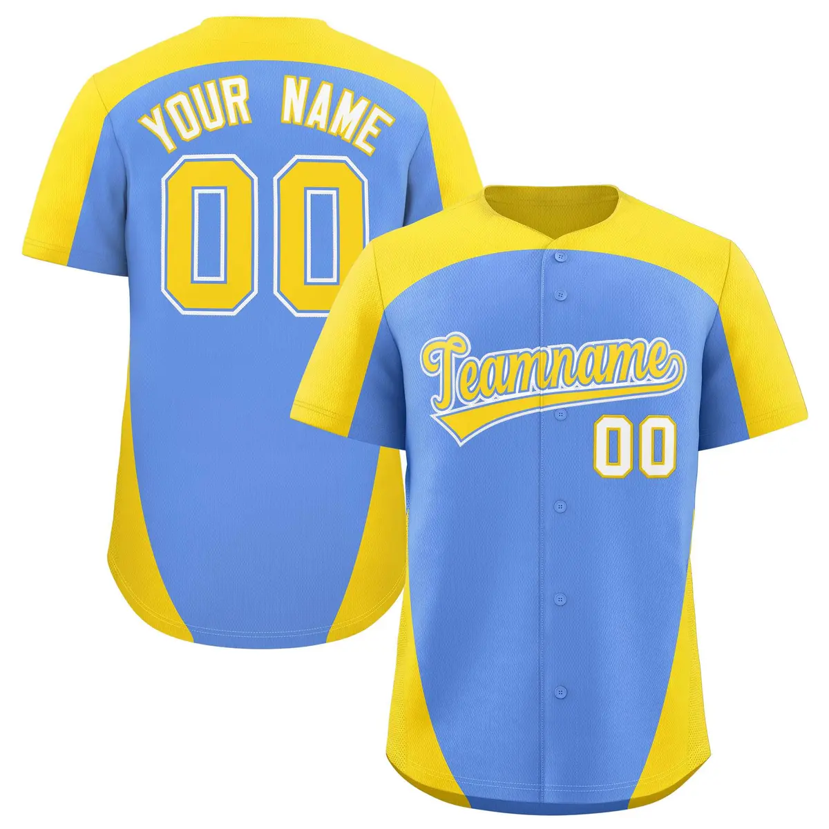 Light Blue Gold Edge Color Block Authentic Baseball Jersey
