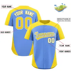 Light Blue Gold Edge Color Block Authentic Baseball Jersey 2