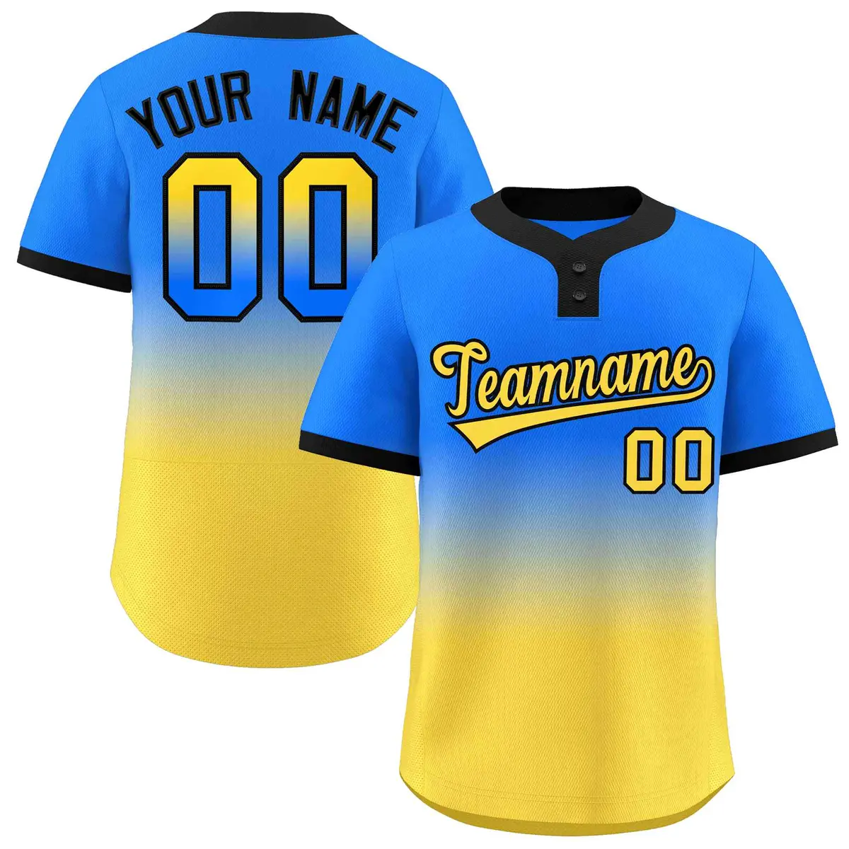 Light Blue Gold Gold-Black Gradient Two-Button Softball Jersey