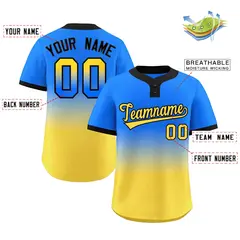Light Blue Gold Gold-Black Gradient Two-Button Softball Jersey 2