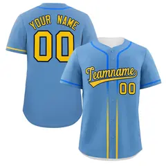 Light Blue Gold Gradient Ribbed Authentic Baseball Jersey 1
