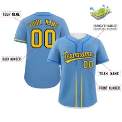 Light Blue Gold Gradient Ribbed Authentic Baseball Jersey 2