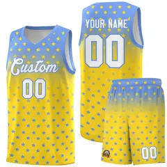 Light Blue Gold Gradient Star Pattern Basketball Jersey Sets 1