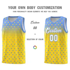 Light Blue Gold Gradient Star Pattern Basketball Jersey Sets 3