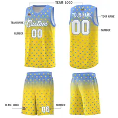 Light Blue Gold Gradient Star Pattern Basketball Jersey Sets 5