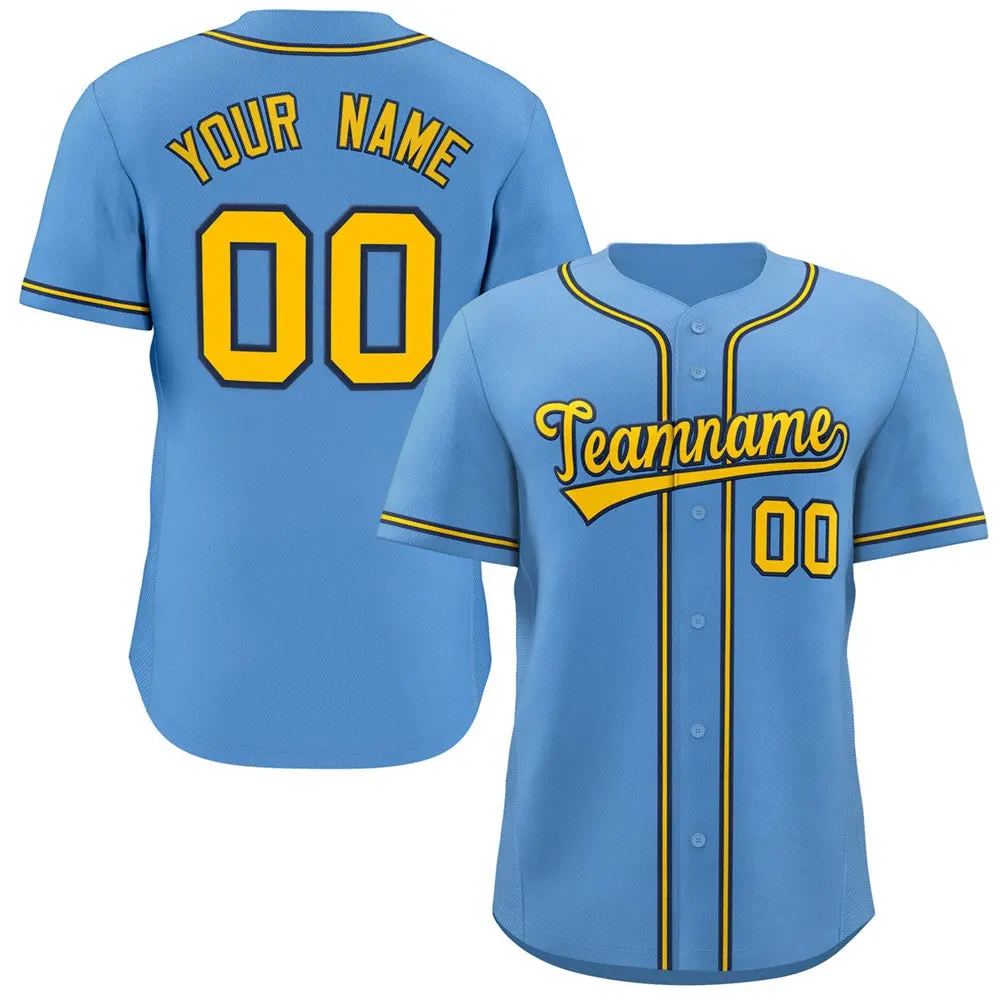 Light Blue Gold-Navy Classic Authentic Baseball Jersey