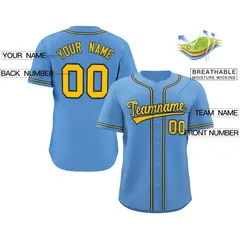 Light Blue Gold-Navy Classic Authentic Baseball Jersey 2