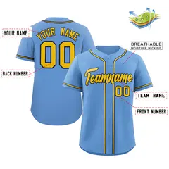 Light Blue Gold-Navy Classic Authentic Baseball Jersey 2