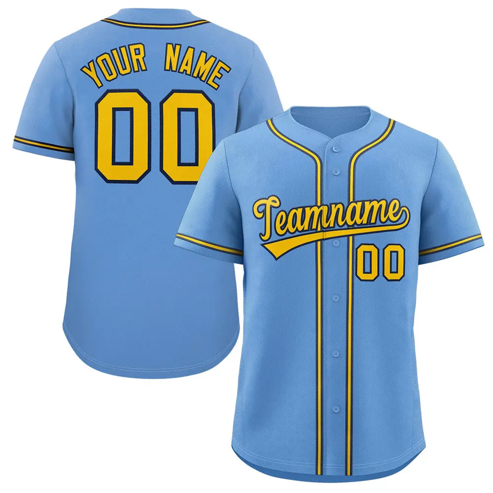 Light Blue Gold-Navy Classic Authentic Baseball Jersey
