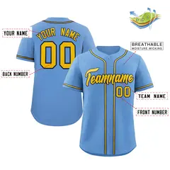 Light Blue Gold-Navy Classic Authentic Baseball Jersey 2
