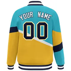 Light Blue Gold Navy-White Color Block Varsity Baseball Jacket 4