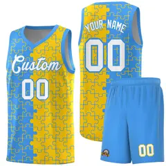 Light Blue Gold Puzzle Pattern Splid Basketball Kits
