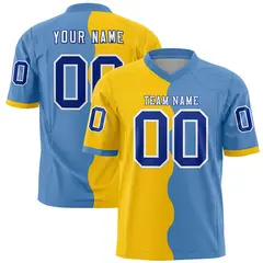 Light Blue Gold Split Mesh Authentic Football Jersey 1