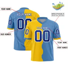 Light Blue Gold Split Mesh Authentic Football Jersey 2