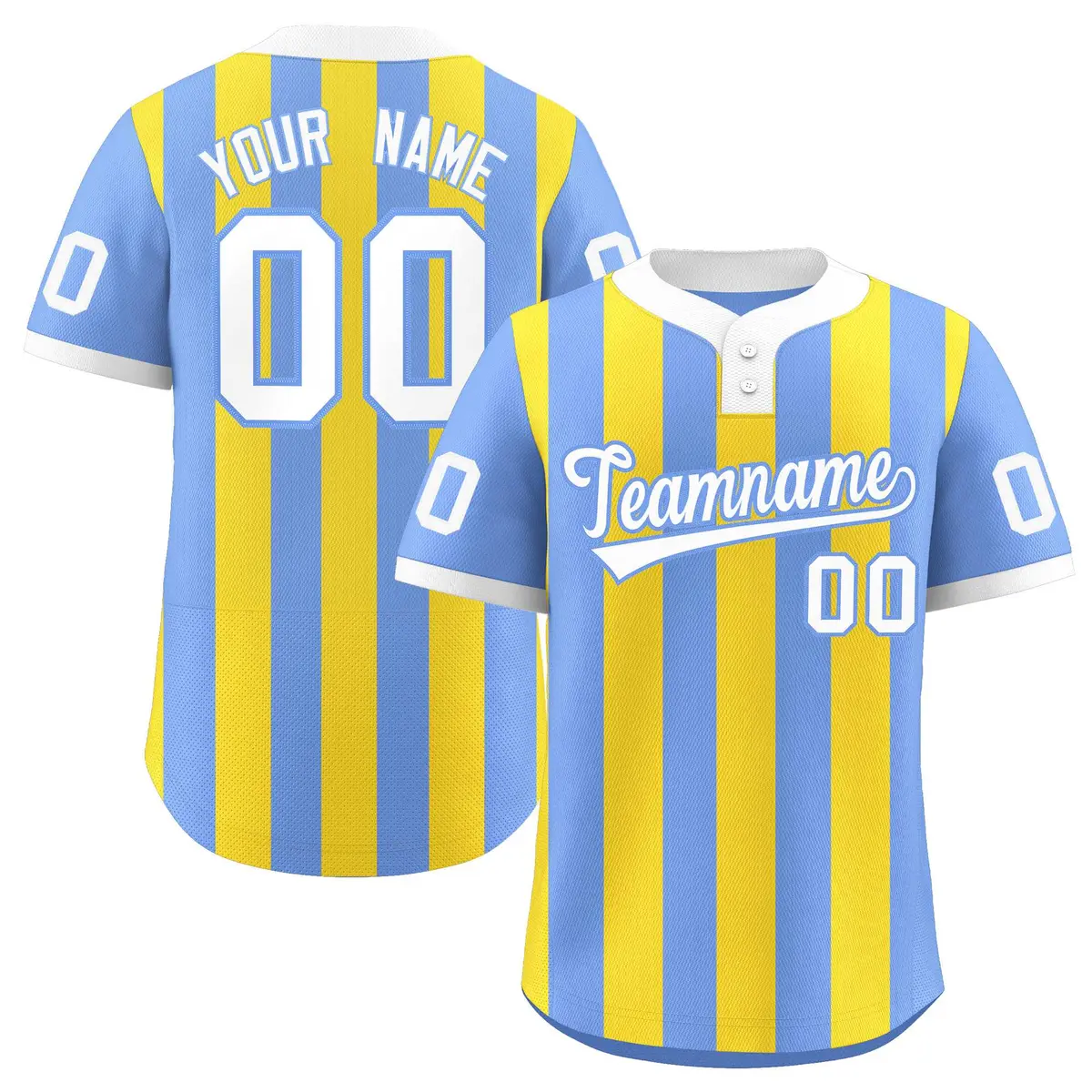 Light Blue Gold Stripe Two-Button Softball Jersey