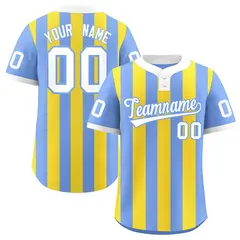 Light Blue Gold Stripe Two-Button Softball Jersey 1