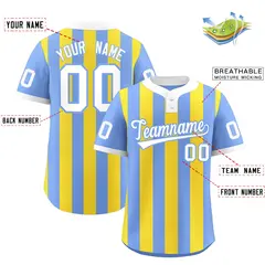 Light Blue Gold Stripe Two-Button Softball Jersey 2