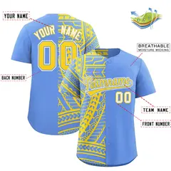 Light Blue Gold Tribal Split Baseball Jersey 2