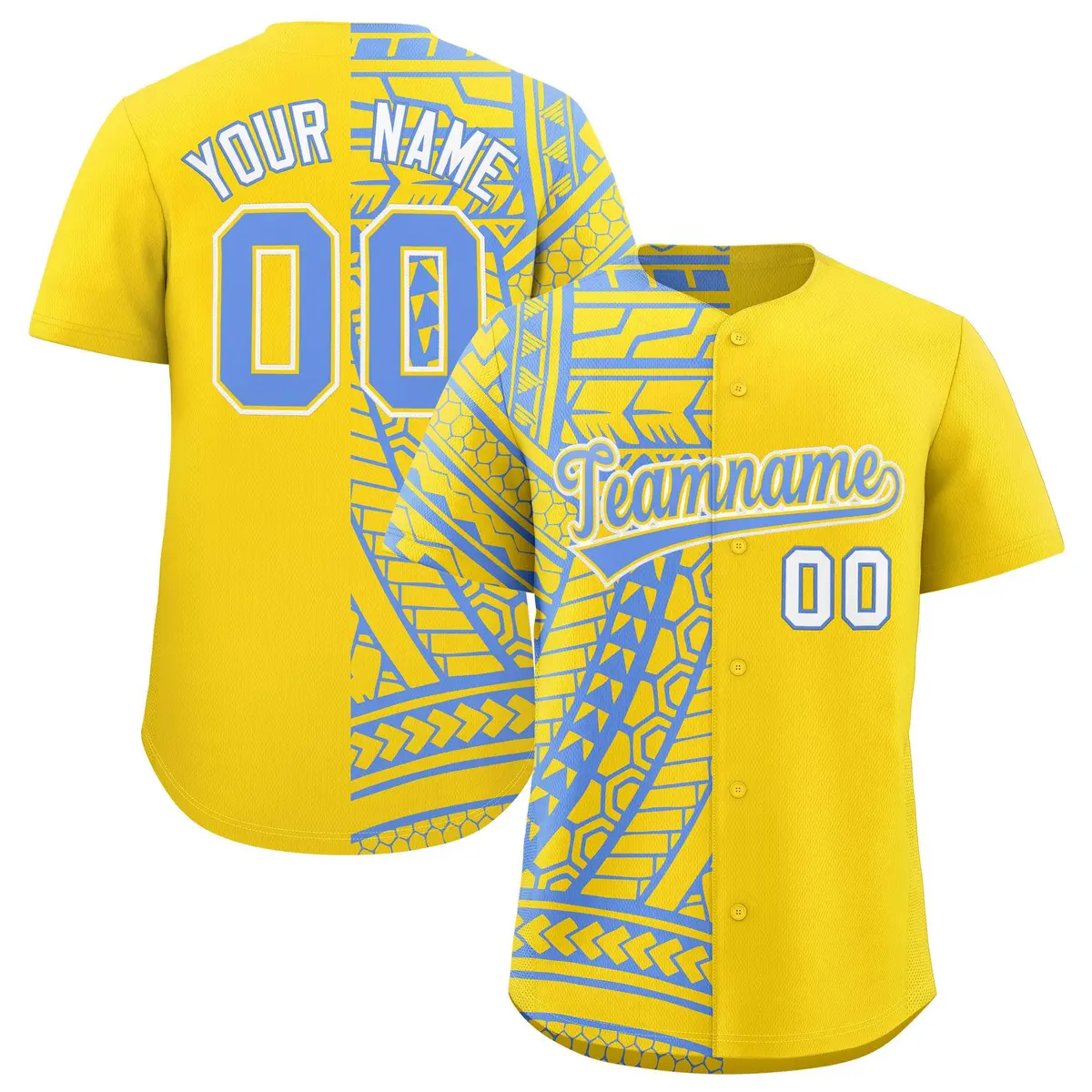 Light Blue Gold Tribal Split Baseball Jersey