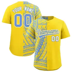 Light Blue Gold Tribal Split Baseball Jersey 1
