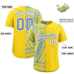 Light Blue Gold Tribal Split Baseball Jersey 2
