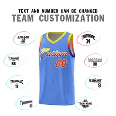 Light Blue Gold Wave Pattern Basketball Uniform Jersey 4