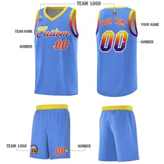 Light Blue Gold Wave Pattern Basketball Uniform Jersey 5