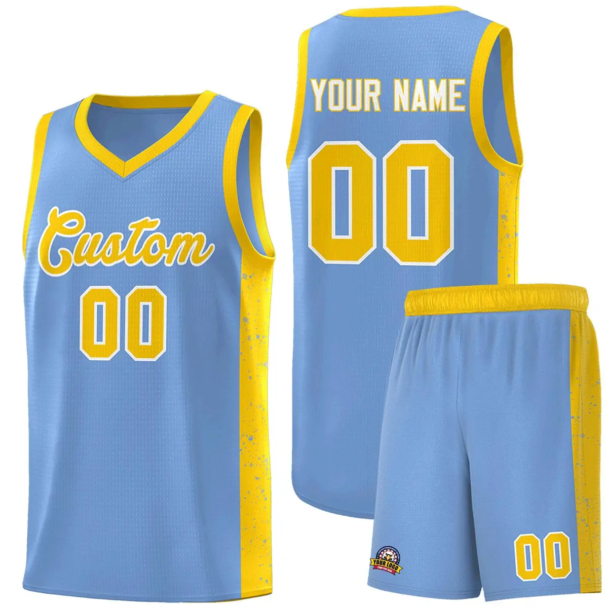 Light Blue Gold White Side Splash Basketball Jersey
