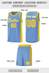 Light Blue Gold White Side Splash Basketball Jersey 2