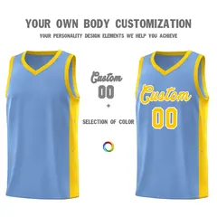 Light Blue Gold White Side Splash Basketball Jersey 3