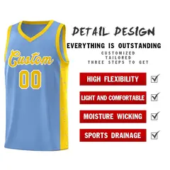 Light Blue Gold White Side Splash Basketball Jersey 5