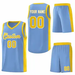 Light Blue Gold White Side Splash Basketball Jersey 6