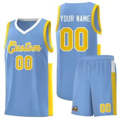 Light Blue Gold-White Side Two-Tone Basketball Jersey