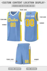 Light Blue Gold-White Side Two-Tone Basketball Jersey 2