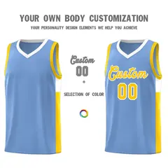 Light Blue Gold-White Side Two-Tone Basketball Jersey 3